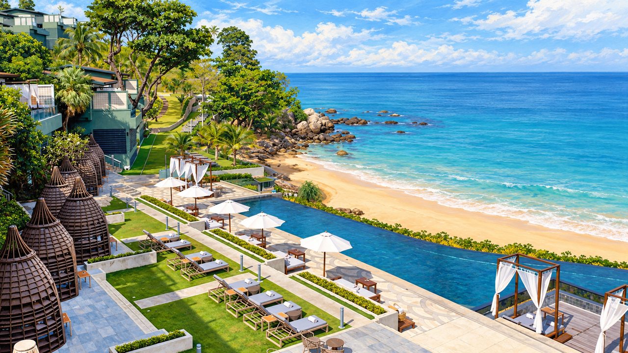 Иллюстрация по фотографии отеля The Shore at Katathani